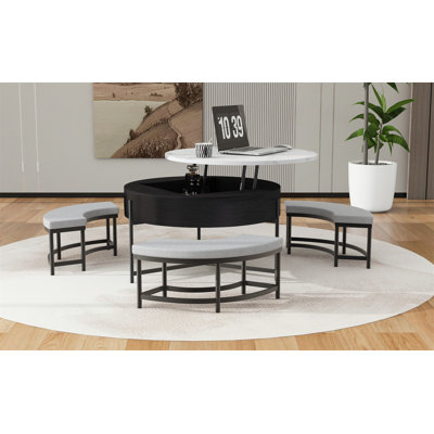 Ensemble de table basse à plateau relevable fonctionnel et élégant avec trois repose-pieds pour un espace de vie amélioré