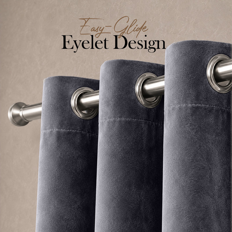 Thermal Velvet Curtains with Eyelet Ring Top - Blackout Crushed Velvet Drapes Pair, Grey, 168cm Width x 228cm Drop