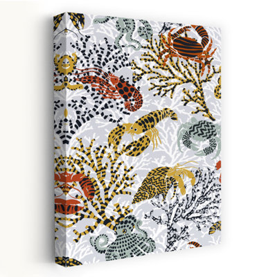 Marine Life Pattern Crab Lobster Octopus Nature Ocean Wall Art Print by Annick - Wrapped Canvas Print