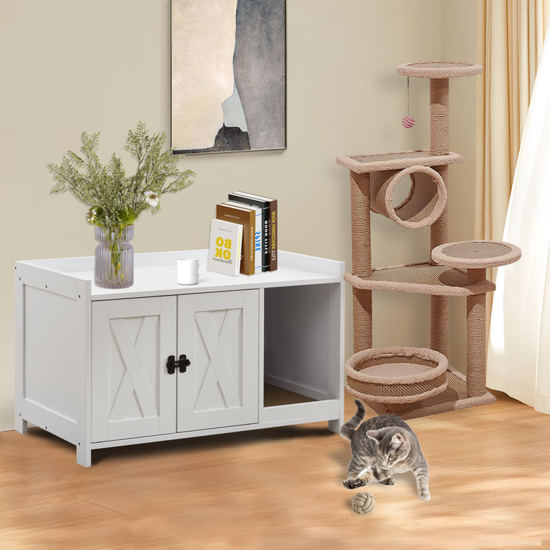 Henadz caché avec bloc-notes, porte de grange verrouillable et lumière de charge USB (L 31,5 po x l 19,69 po x H 19,69 po)