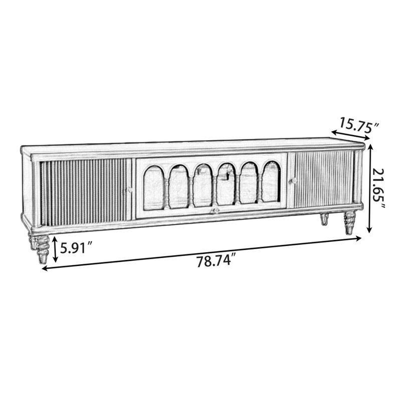 Meuble télé rétro en bois massif brun, H 21,65 po x L 86,61 po x l 15,75 po