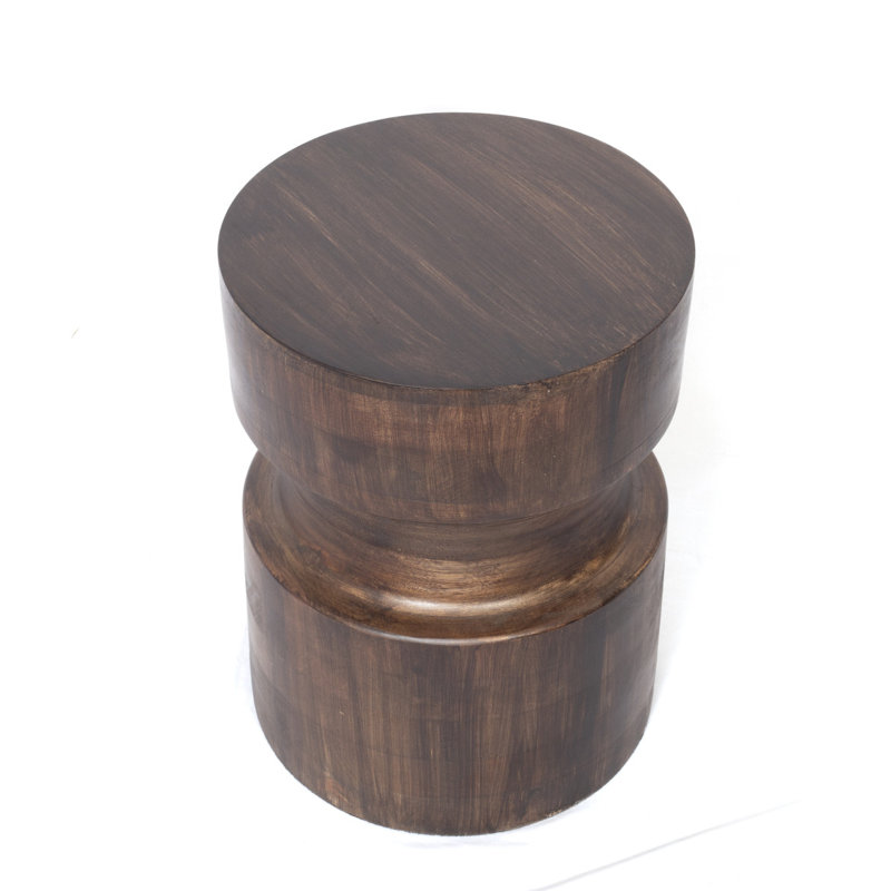 16" Brown Solid Wood Drum End Table