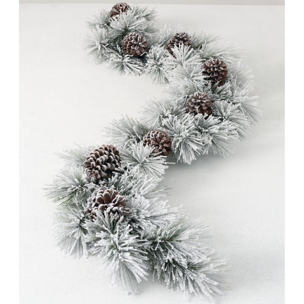 Light Garland with Snowy Pine Cones Christmas 108in. Lighted Faux