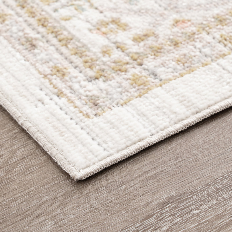 Gurpaige Traditional Oriental Cream Polyester Area Rug, Rectangle 5' x 7'