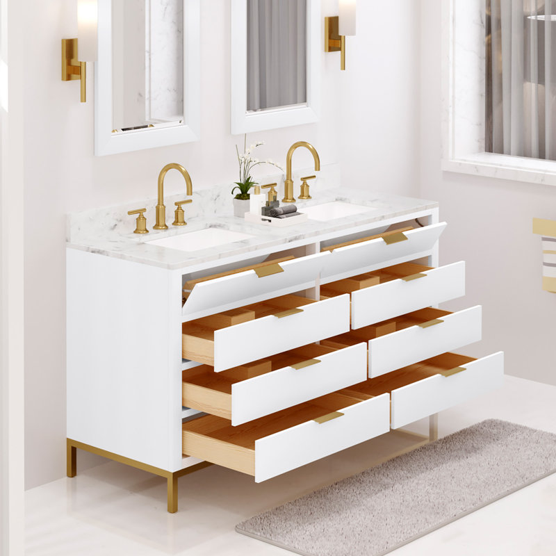 Ensemble de meuble-lavabo double Gervais, Blanc pur, 60"