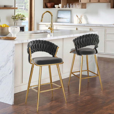 Tabouret de comptoir moderne en velours avec accents, conception ergonomique et siège moelleux pour îlot de cuisine et bar