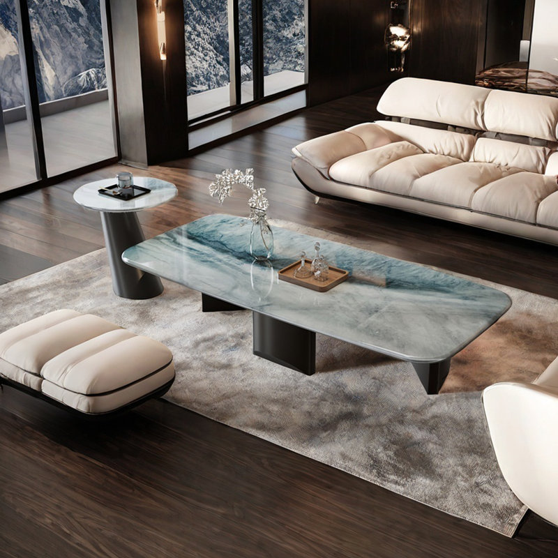 Rectangular supercrystalline stone coffee table, 14.6" H x 55.1" L x 31.5" W, Blue