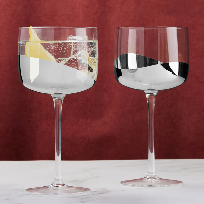 Wave Gin Glasses, Clear/Silver
