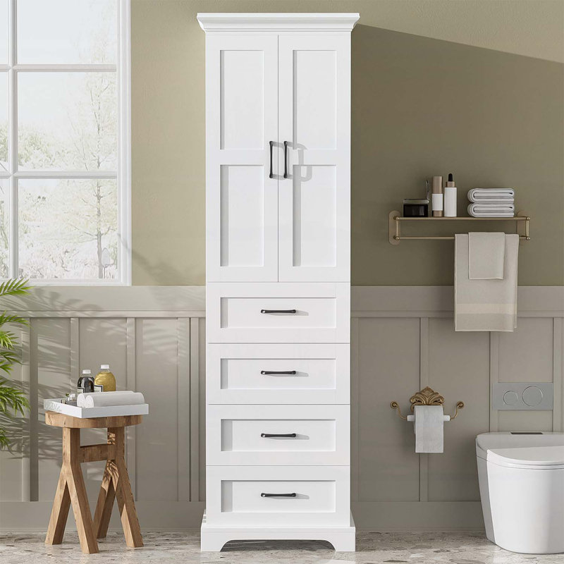 Armoire de rangement autoportante avec plusieurs tiroirs, tablettes réglables