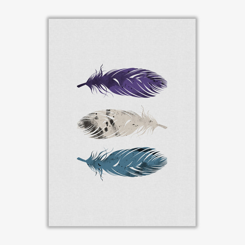 Blue Purple & White Feathers - Single Picture Frame Print, 42 cm H x 30 cm W x 1 cm D, No Frame