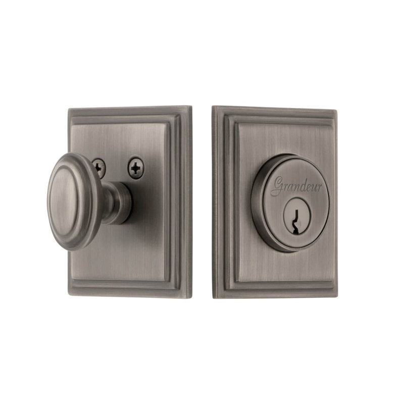 Carre Single Cylinder Deadbolt with Square Rosette, 2.75", Antique Pewter