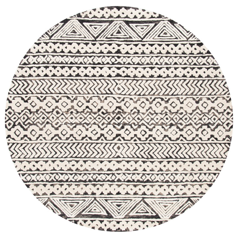 Ramona Southwestern Handmade Tufted Wool/Cotton Ivory/Gray Area Rug, Round 6'