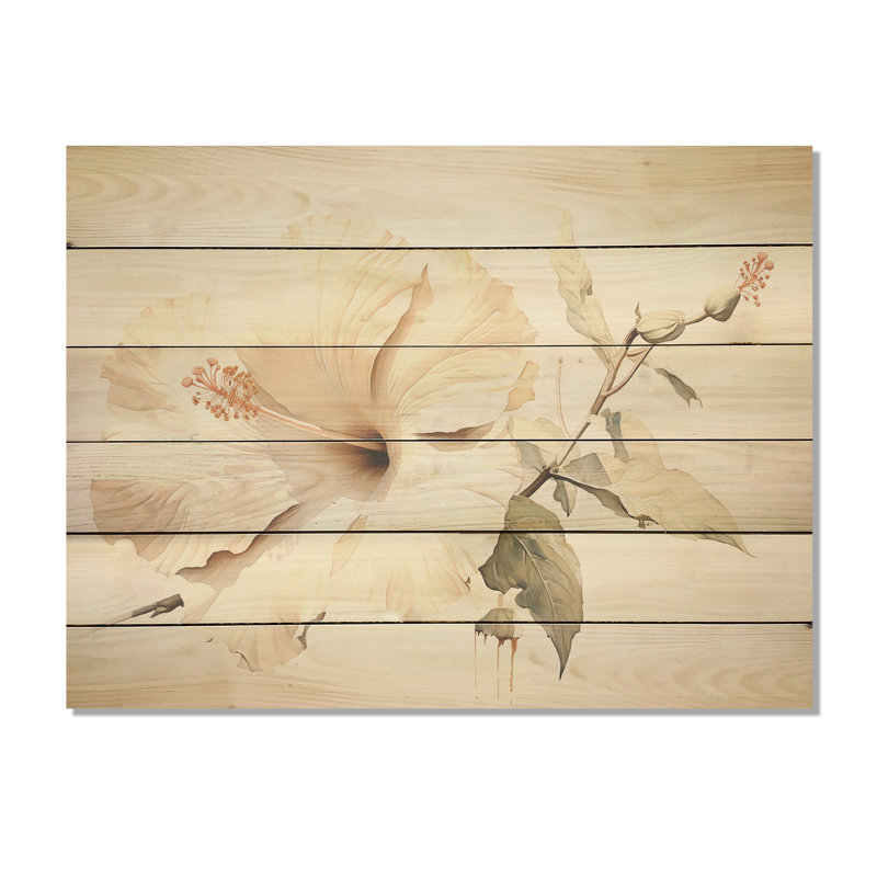 «Hibiscus Wonder I», art mural sur bois de pin naturel, H 10 po x l 20 po