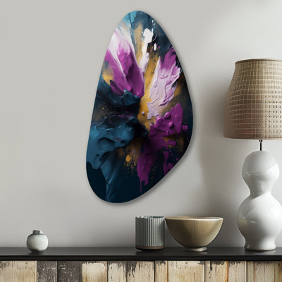 Sieana Purple And Blue Realities On Canvas I - Abstract Painting Asymmetrical Metal Wall Art, Modern Unique Shape Metal Art Print