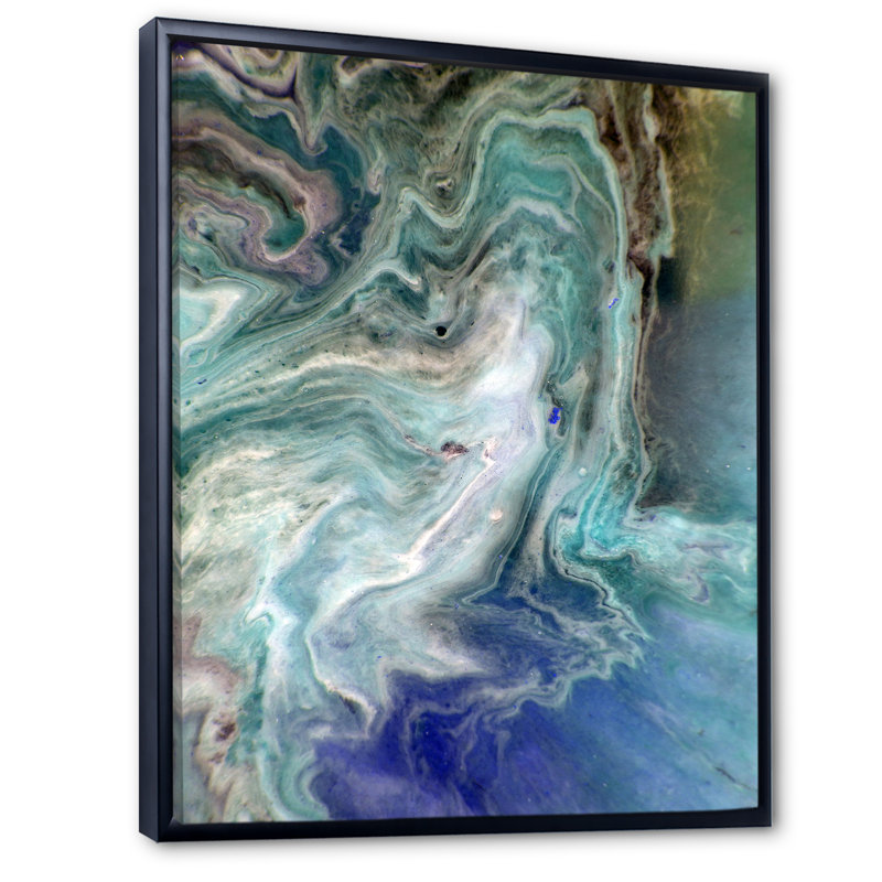 Turquoise liquide, art mural moderne sur toile, H 36 po x l 24 po x P 1,5 po, Toile avec cadre flottant noir