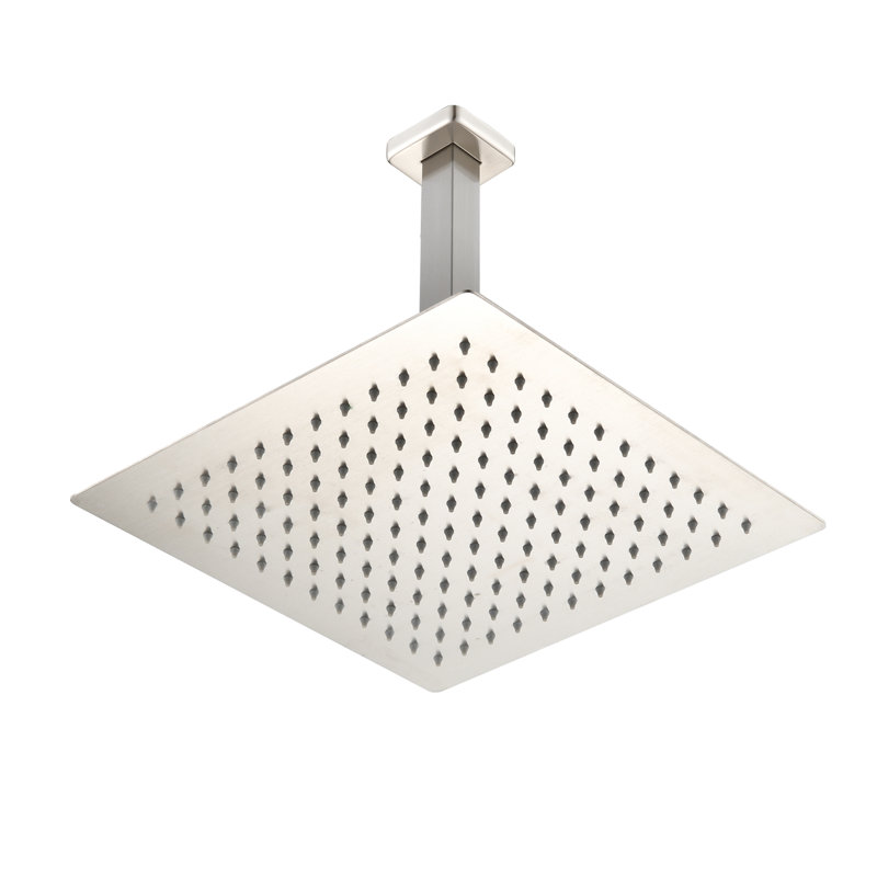 Brushed Nickel Ceiling Shower System - 16" Head And Handheld , Brass, Simulates Natural Rain, Self-Cleaning Nozzle, Conforms To American Standard Pipe Connections Mounted Ensemble With & Nickel,