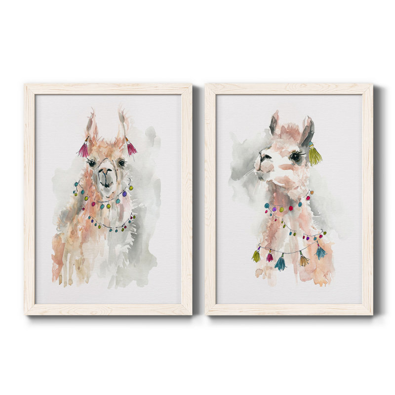 Llama Drama I - ensemble de 2 reproductions d'art, H 24 po x l 36 po x P 1,5 po, Toile blanche encadrée, Pas de tapis