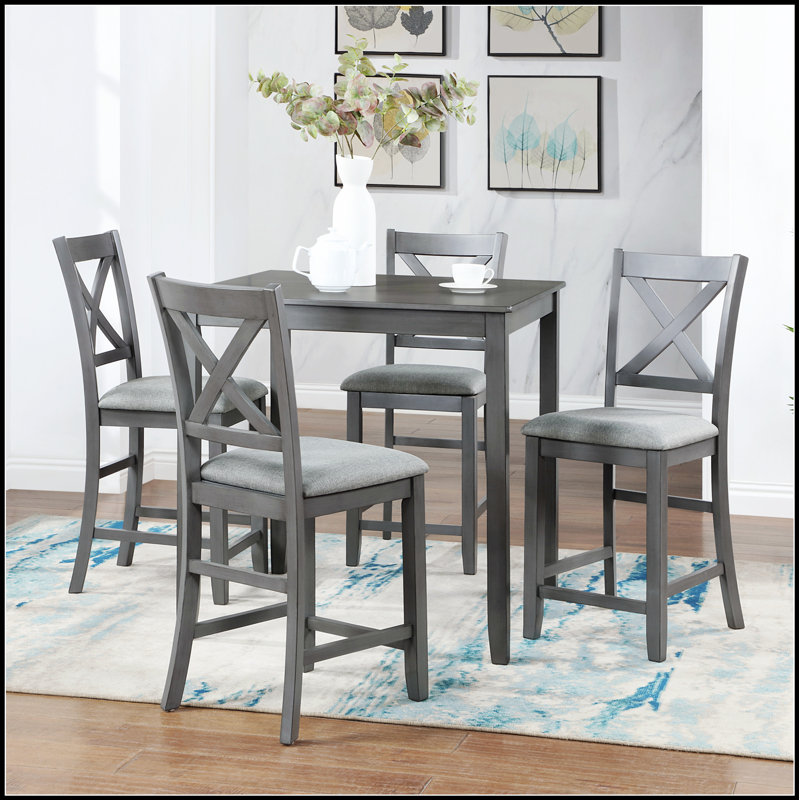 Ensemble de table de salle à manger 5 pièces, table carrée en bois avec 4 chaises rembourrées pour petits espaces, comptoir et design élégant