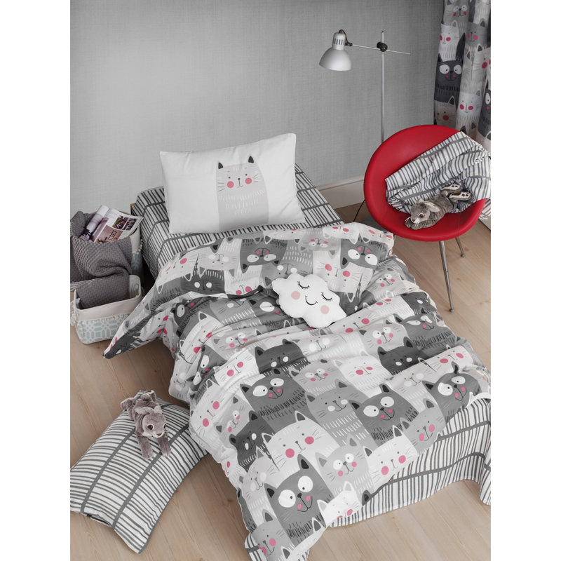 Ensemble de housse de couette en mélange de coton blanc / noir Carrol, Housse de couette 87 po x 87 po + 1 taie d'oreille