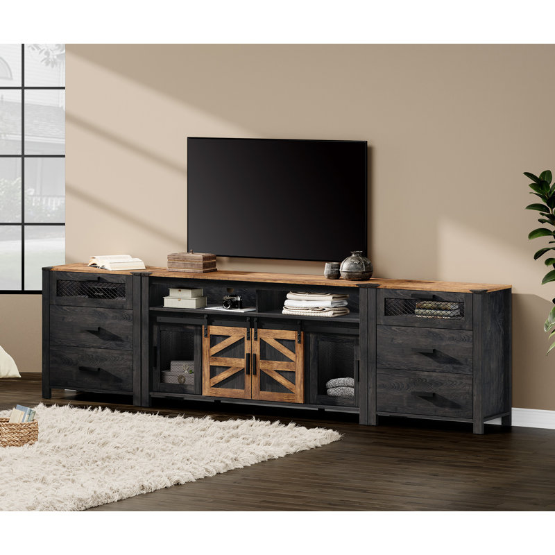  3 In 1 Tv Stand Set, Dark Walnut/Black