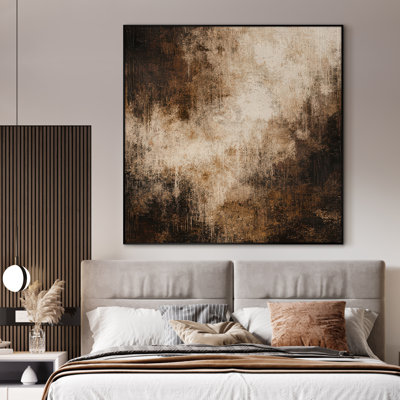 Extra Large Wall Art Fabric Print - Moody Neutral Abstract in Brown and Cream Layers for Modern Living Room - "Frame Assembly Required (Unfinished Frame)"