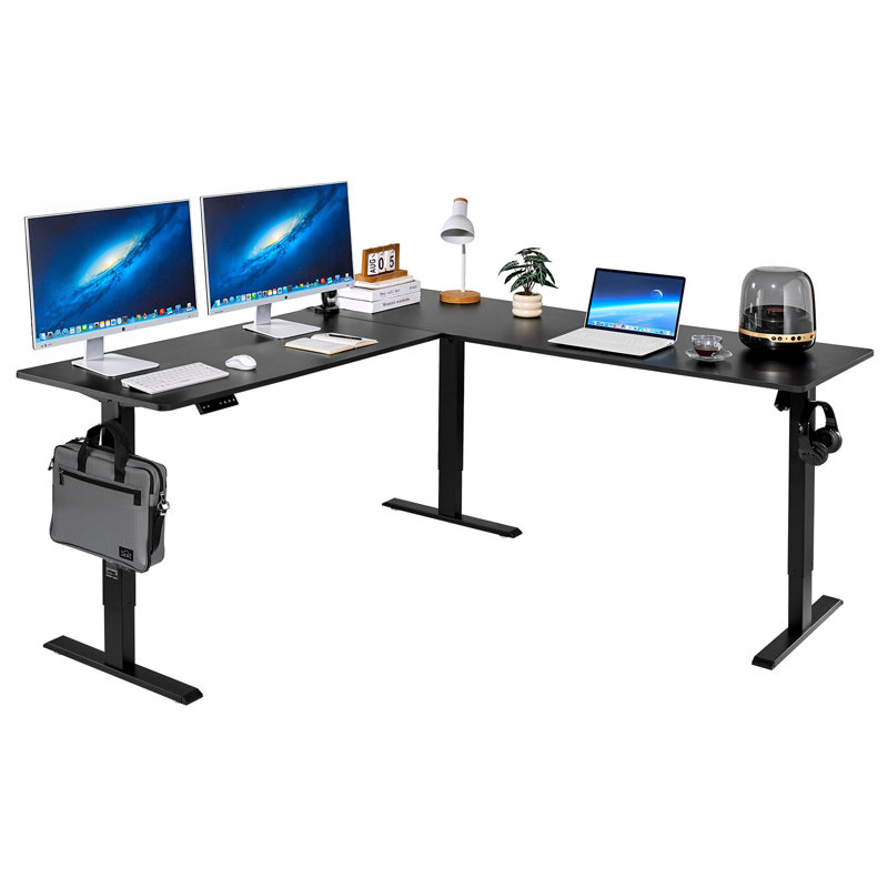 Bureau de coin en L à hauteur réglable électrique
