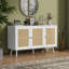 Buffet 32 po en rotin avec tablettes réglables, armoire de bar d'appoint Boho pour entrée et cuisine, robot aspirateur, blanc-715424628