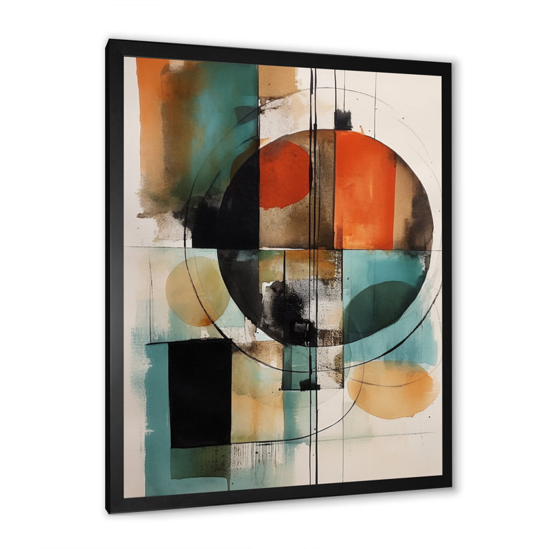Larisa Orange Abstracted Geometric Explorations IV sur toile, Cadre photo noir, H 20 po x l 12 po x P 1 po