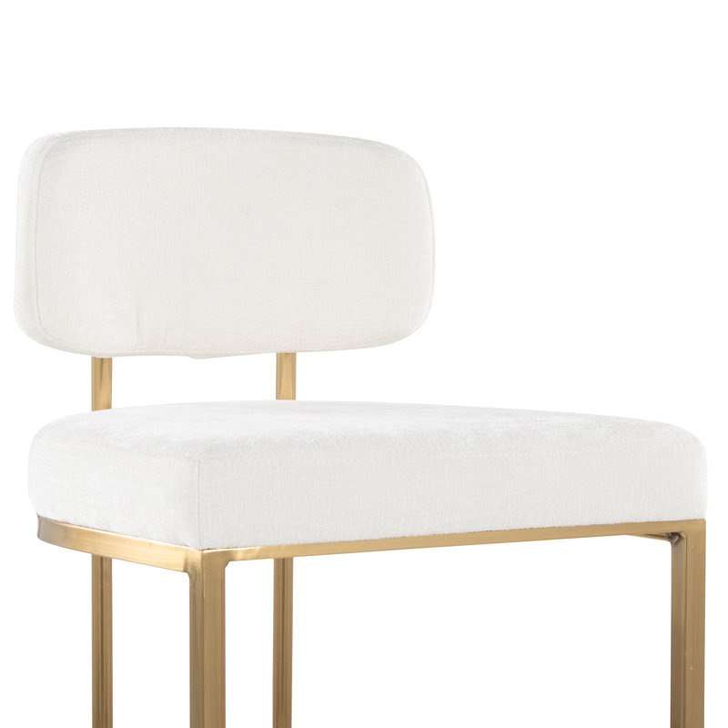 Erma Mid-Back 26" Fixed-Height Counter Stools (Set of 2), White Seat/Gold Frame