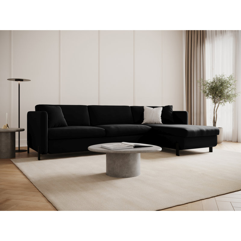 Bejna 3 Seater Velvet Sofa Bed, 80cm H x 170cm W x 280cm D, Right Hand Facing, Black