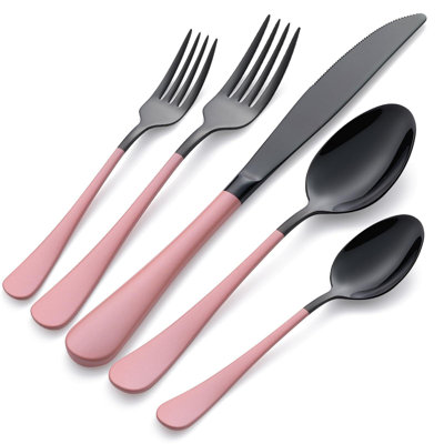 20-Piece Light Pink Handle 18/0 Stainless Steel Flatware Set For 4, Dishwasher Safe