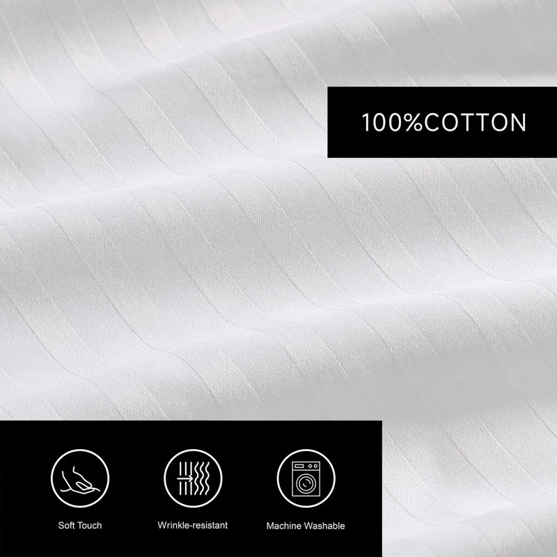 Dobby 100% Cotton Standard Sheet Set, Queen Sheet Set with 2 Pillowcases, White