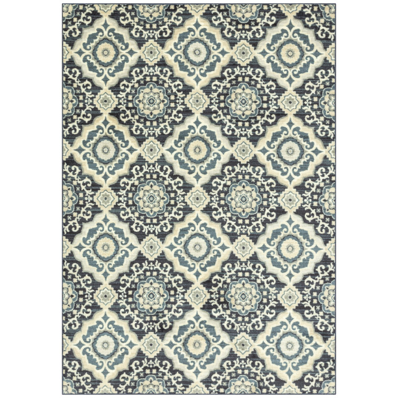 Tapis bleu délavé Camilla, Rectangle 5 pi x 7 pi