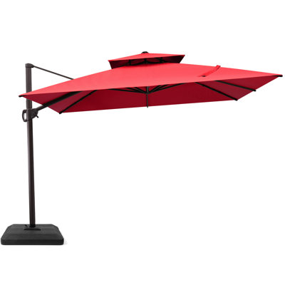 Parasol carré déporté de 3 m x 3 m, base avec contrepoids incluse