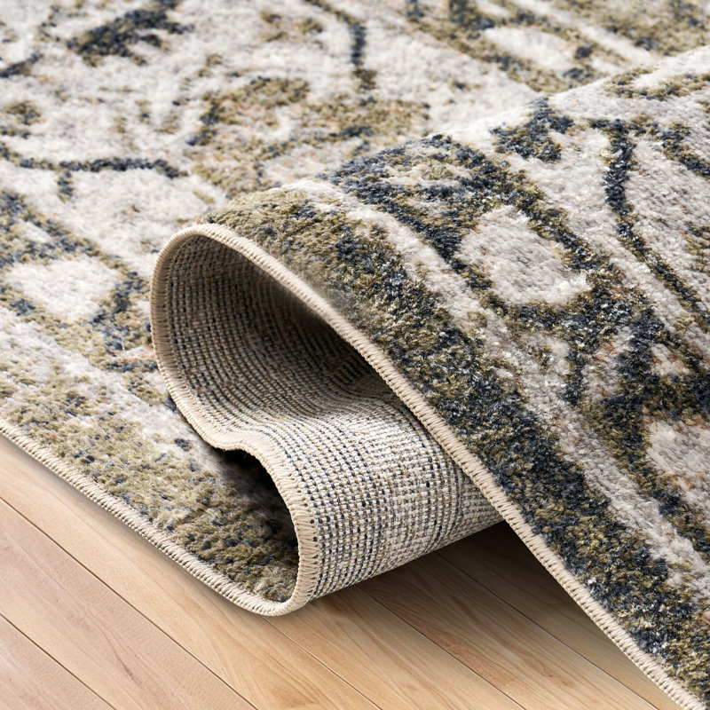 Tapis lavable pliable à bordure florale - vert clair, Rectangle 7 pi x 10 pi