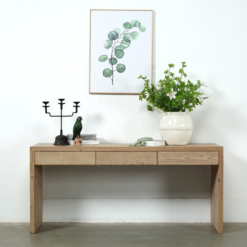 Natural Wood Waterfall Console Table with Storage Drawers