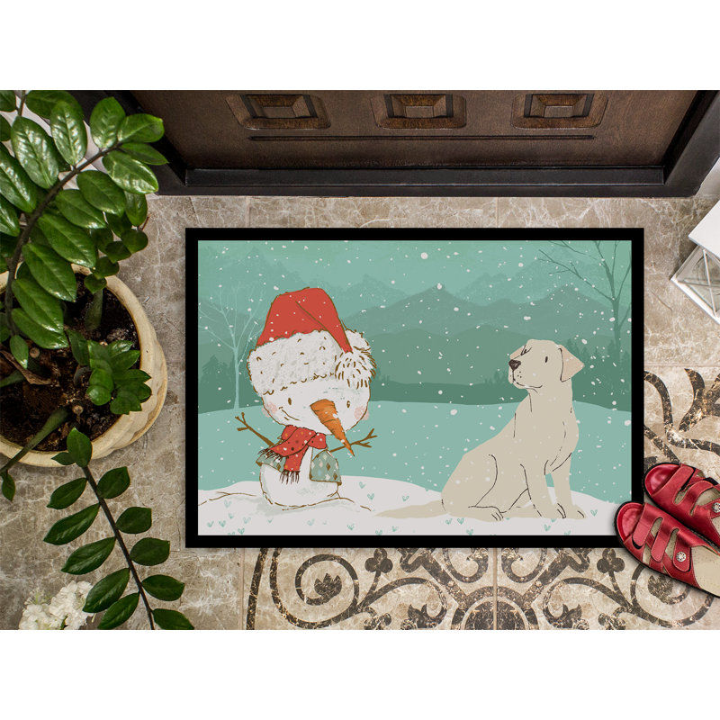 Tapis de noël pour l’extérieur antidérapant bonhomme de neige labrador, Labrador jaune, H 0,2 po x l 36 po x P 24 po