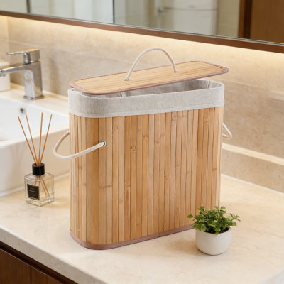 Panier de rangement en papier hygiénique en bambou avec couvercle - organisateur imperméable d'une capacité de 8 gallons pour la salle de bain, la cuisine et la maison