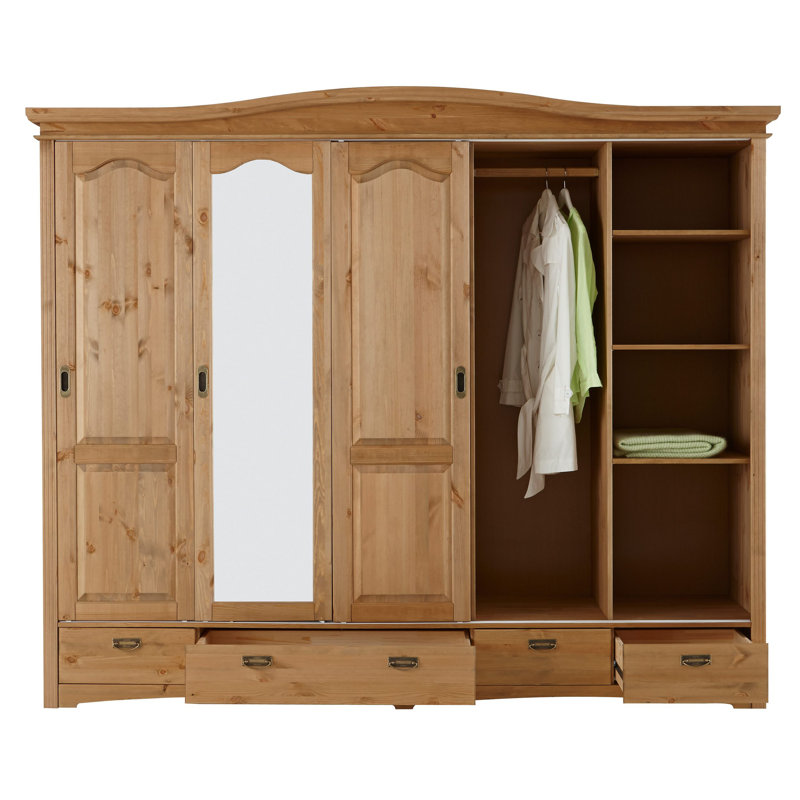 Caleta 5 Door Solid Wood Wardrobe, Natural Brown Oil