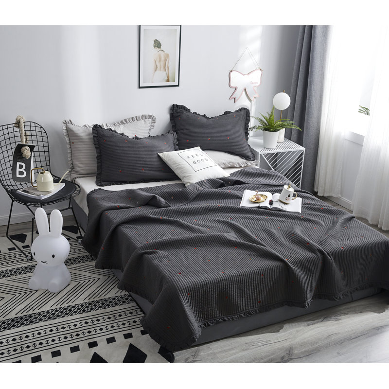 Ensemble de courtepointe réversible en coton, Gris foncé