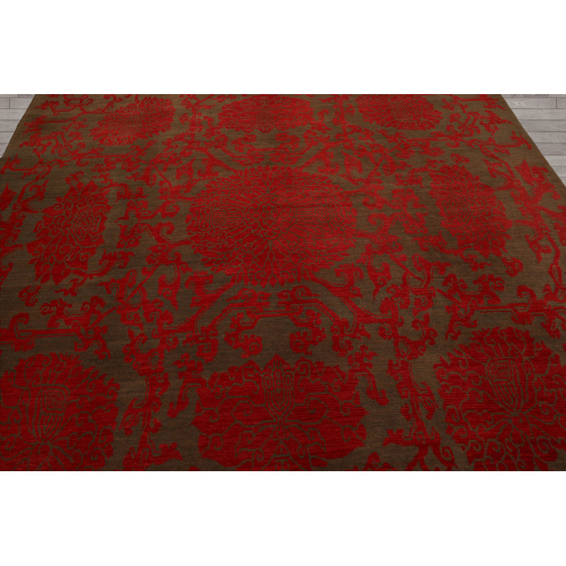 Tapis carré brun transitionnel en laine noué à la main 9 pi x 9 pi