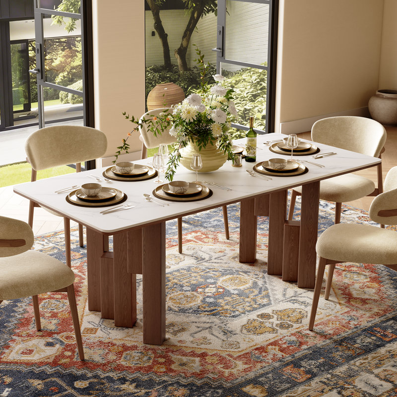 71" Sintered Stone Solid Ash Wood Dining Table for 6