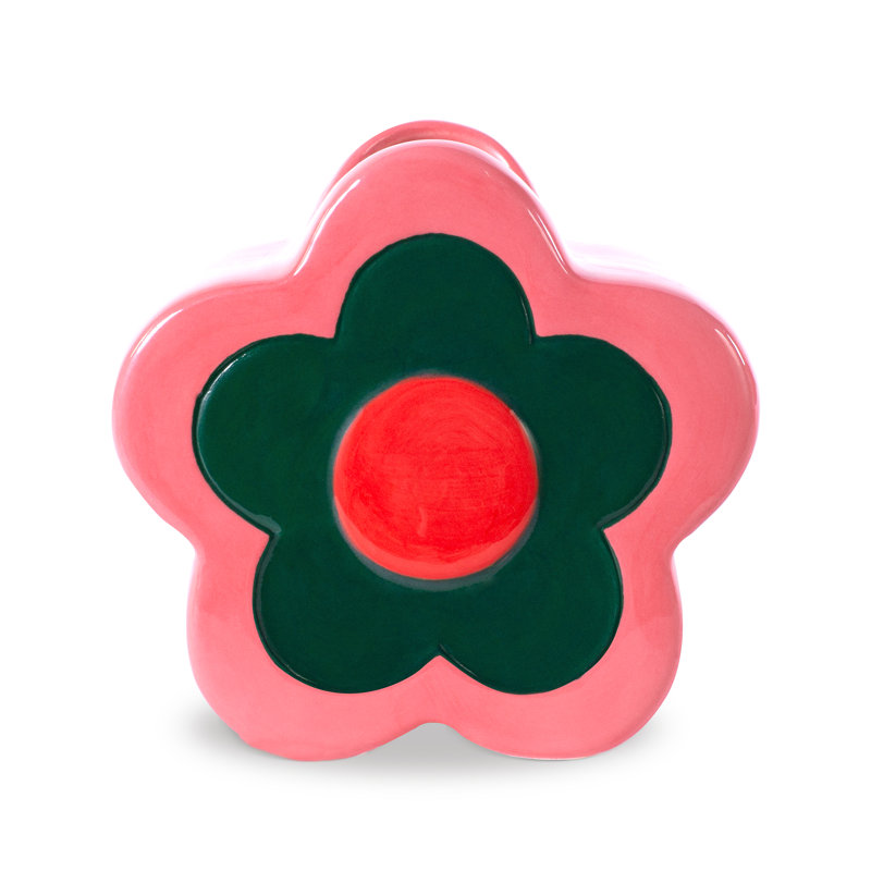 Pink and Green Ceramic Flower-Shaped Table Vase