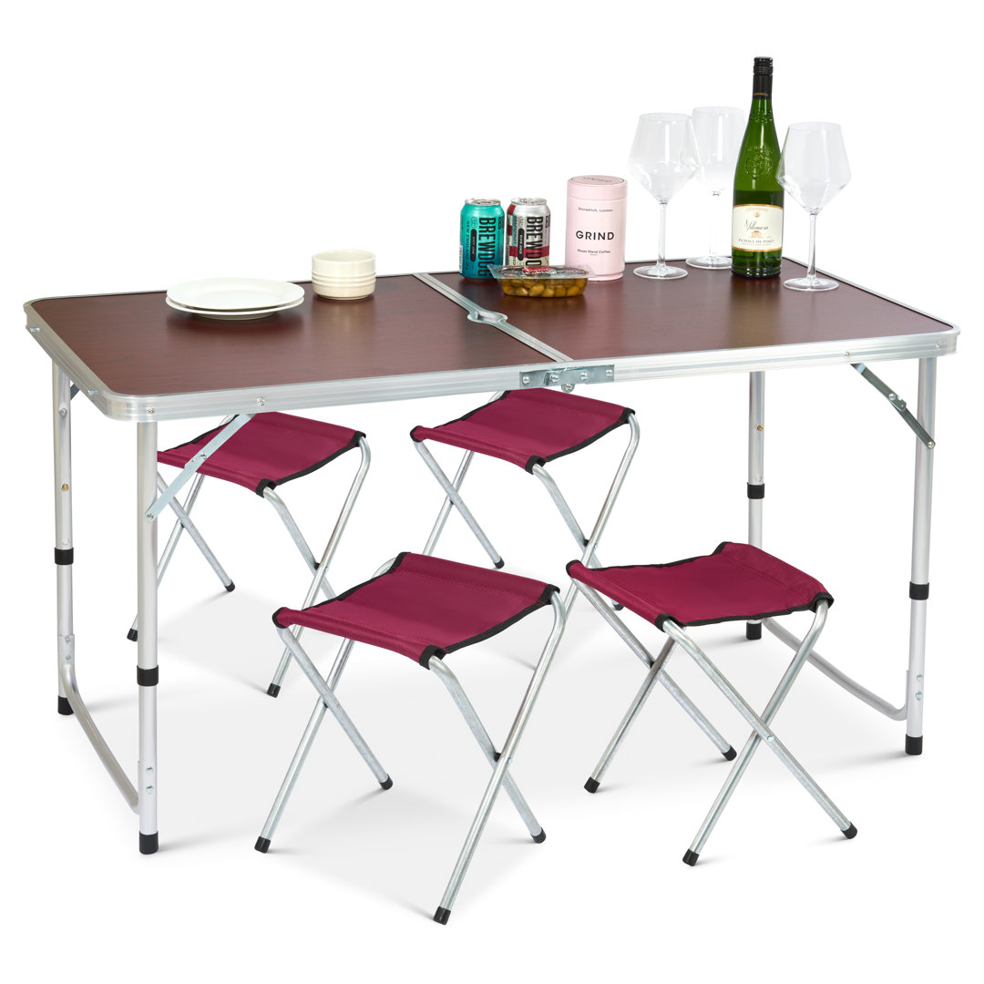 Carlei 120cm Rectangular Adjustable Folding Table with 4 Chairs