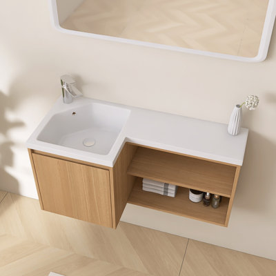 Ensemble de meuble-lavabo mural simple 36 "en L avec lavabo en résine