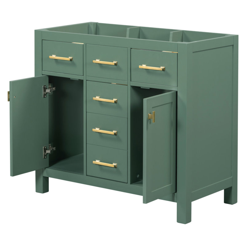 Meuble-lavabo simple 36 po avec 4 tiroirs et 2 armoires, armoire de rangement pour la salle de bain, meuble-lavabo avec cadre en bois massif 36 po