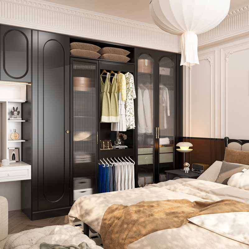 Double Hanging Closet Unit Closet System, 46" x 31.5" x 14", Black