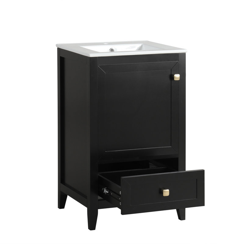 20"Bathroom Storage Cabinet with Sink,Featuring Soft-Close Door,Storage Rack,and One Drawer, Black