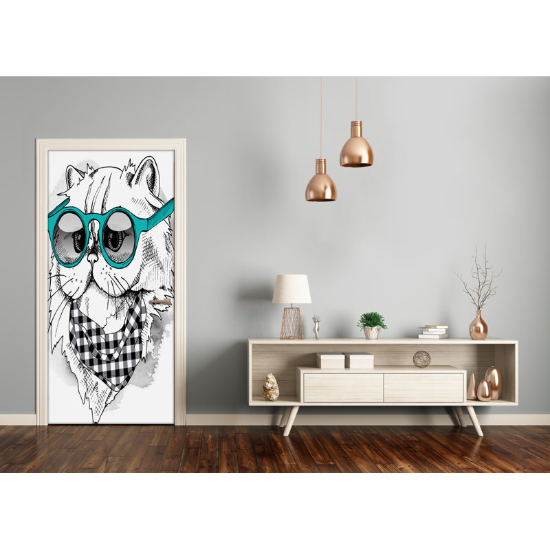 Cat With Glasses Door Decal
