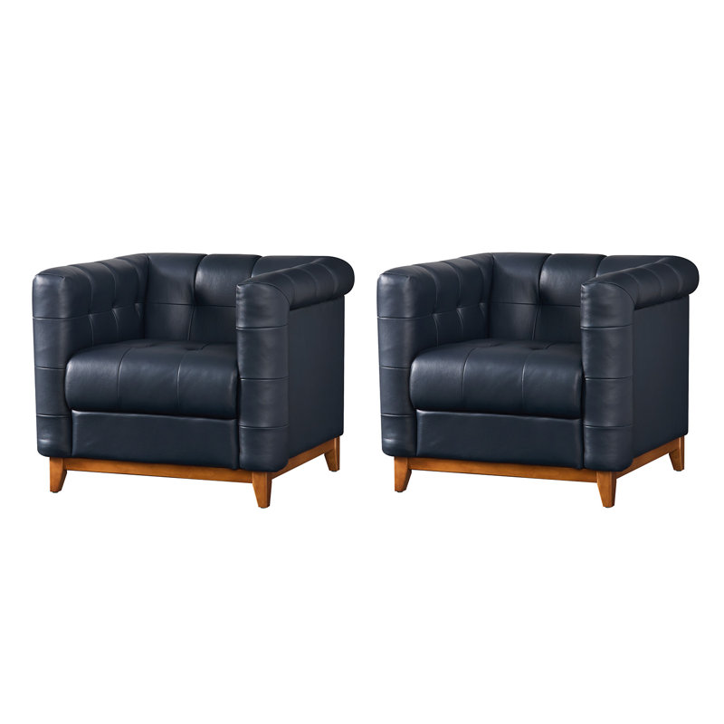 Fauteuil demi-tonneau carré en cuir véritable transitionnel 35,25 po Sonika de Sonika, Navy